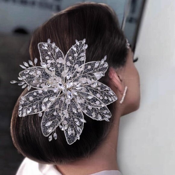 ⛄️⛄️Bridal inlaid rhinestone headdress hairpin/wedding flower shape - Picture 3 of 6